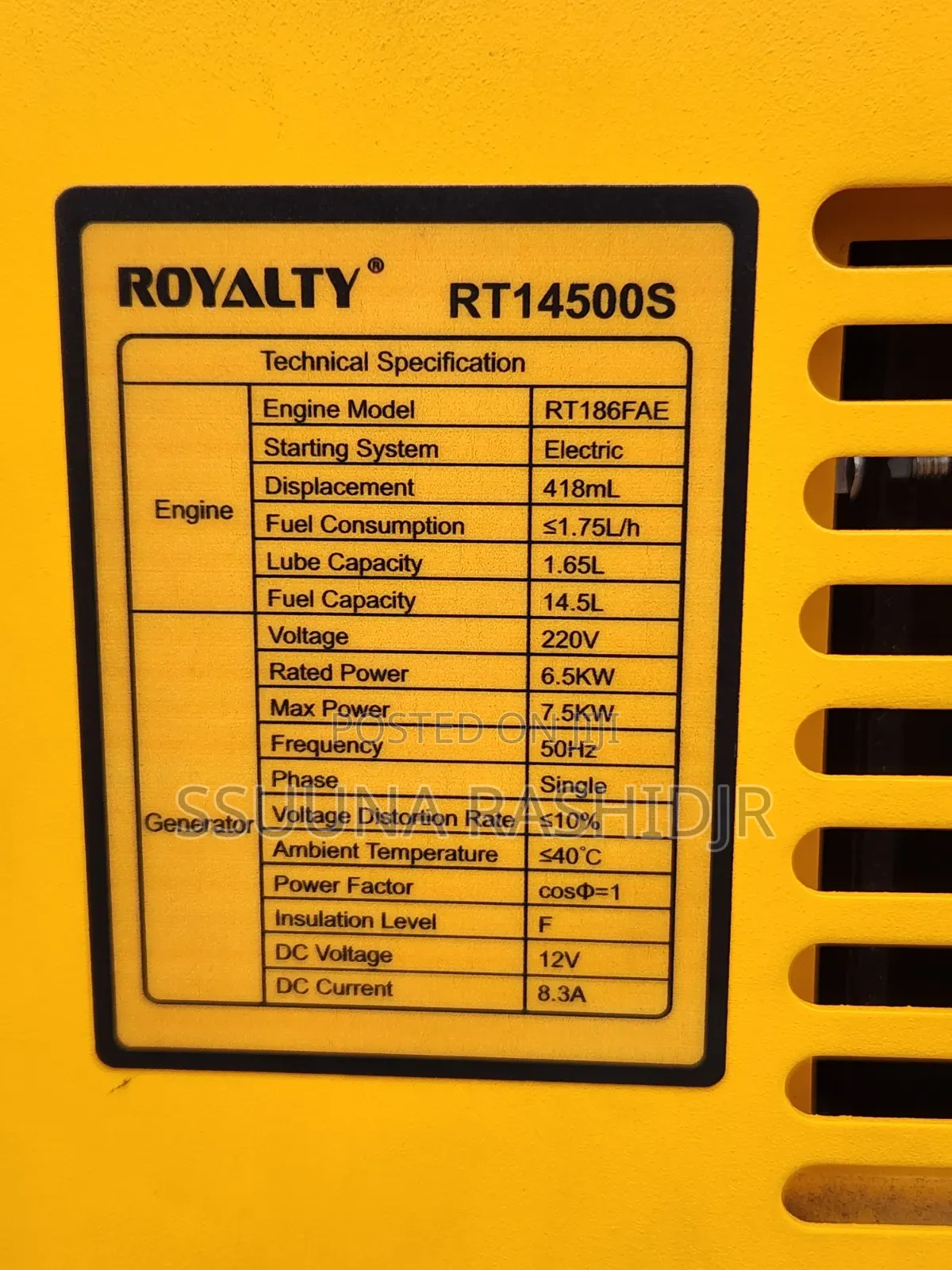 Royality Diesel Generator 7.5kva 11hp