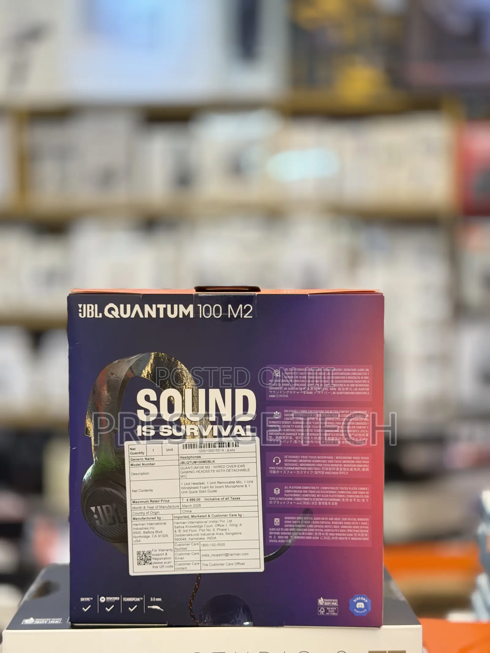 JBL Quantum 100 M2 Wired Gaming Headphones With Detachable Mic