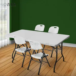 1.8m Folding Dining Table and 4 Folding Chairs Set White