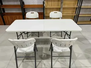 1.8m Folding Dining Table and 4 Folding Chairs Set White