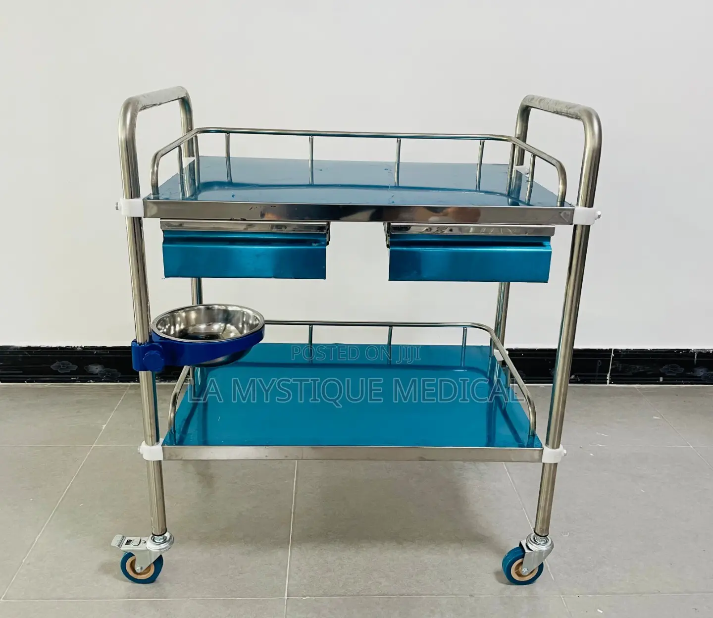 Stainless Steel Trolley With Double Drawers