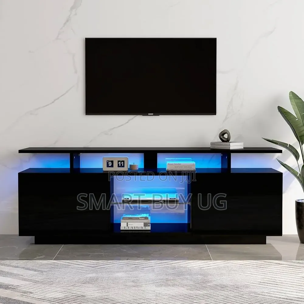 Tvstand/TV Stands With Drawers Led Lights/Black Tvstand/TV Stands