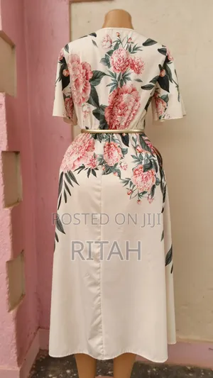 Elegant Cream Floral Maxi Dress With Flared Sleeves
