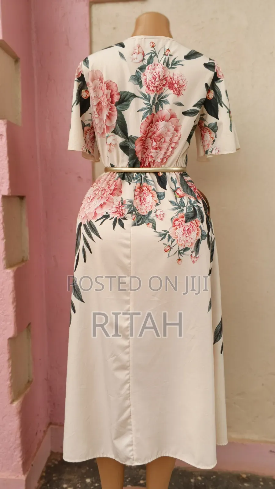 Elegant Cream Floral Maxi Dress With Flared Sleeves