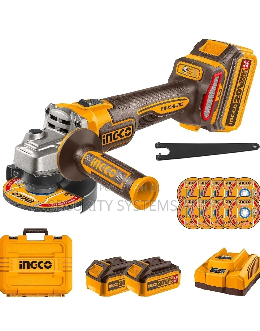 INGCO 20V Cordless Angle Grinder 115mm,3 Speed, 2 Batteries