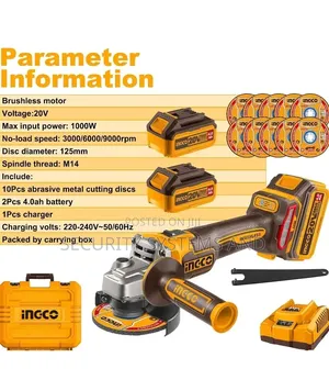 INGCO 20V Cordless Angle Grinder 115mm,3 Speed, 2 Batteries