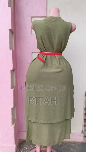 Beautiful Olive Green Sleeveless Midi Dress