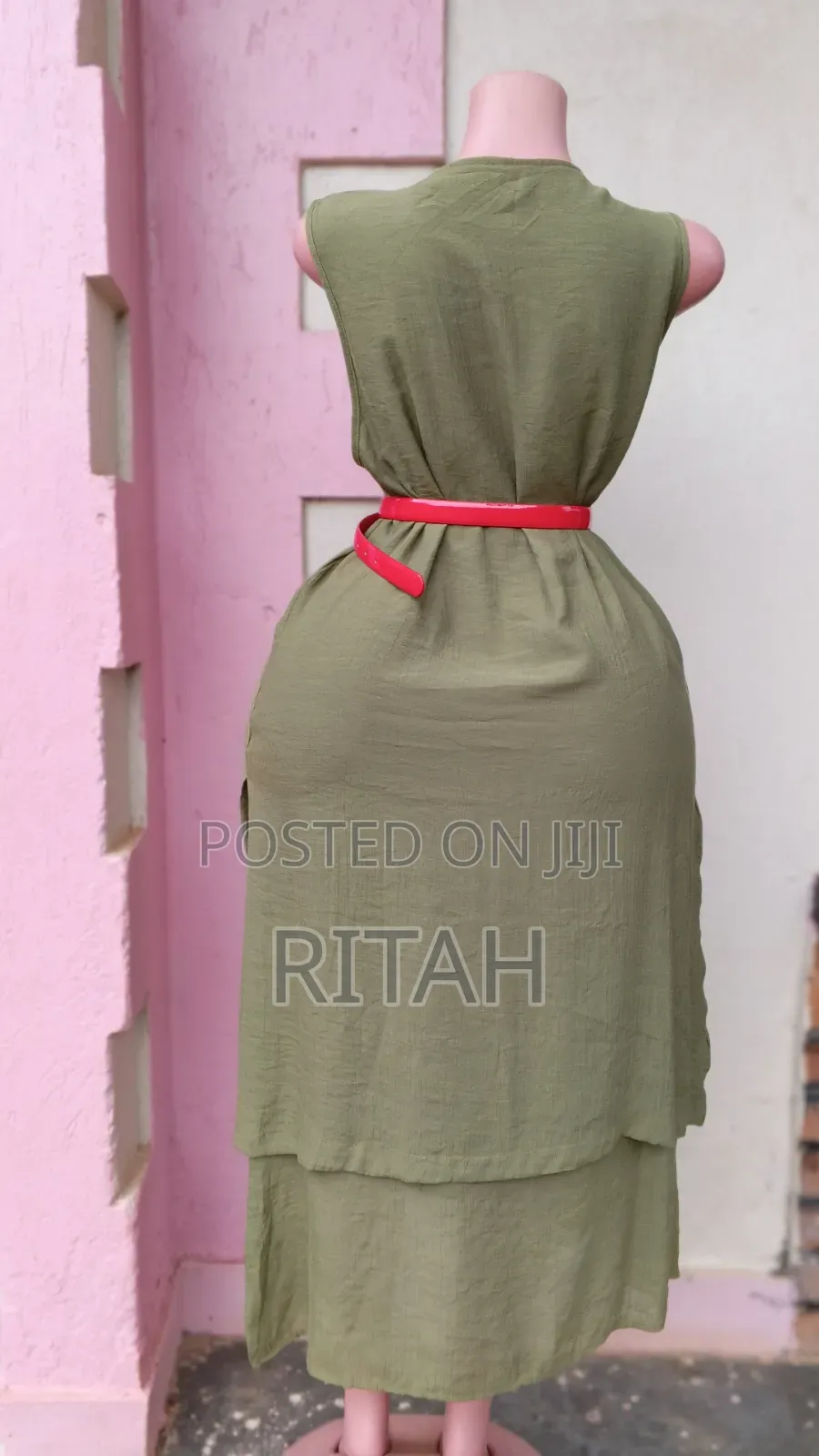 Beautiful Olive Green Sleeveless Midi Dress