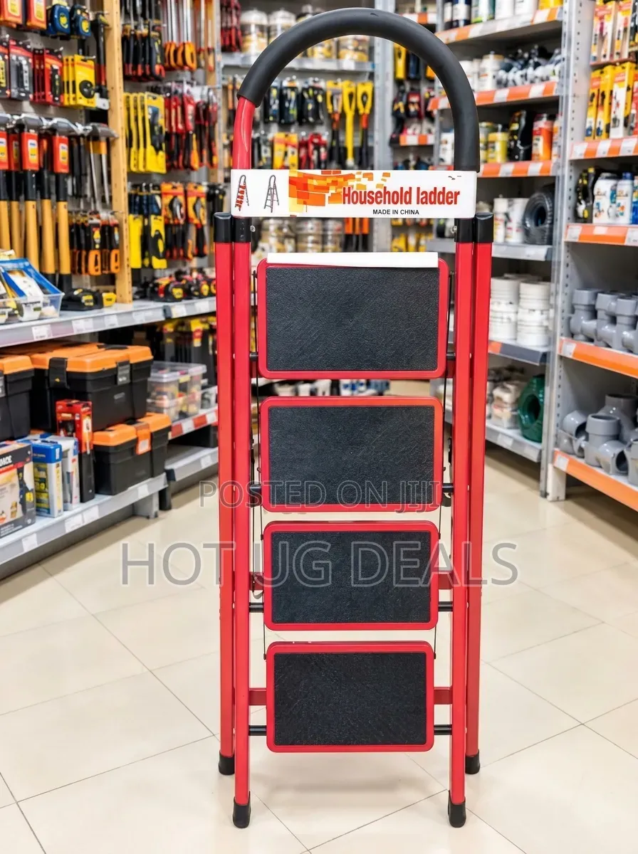 4-Step Foldable Ladder With Anti-Slip Wide Pedals and Safety Handrail