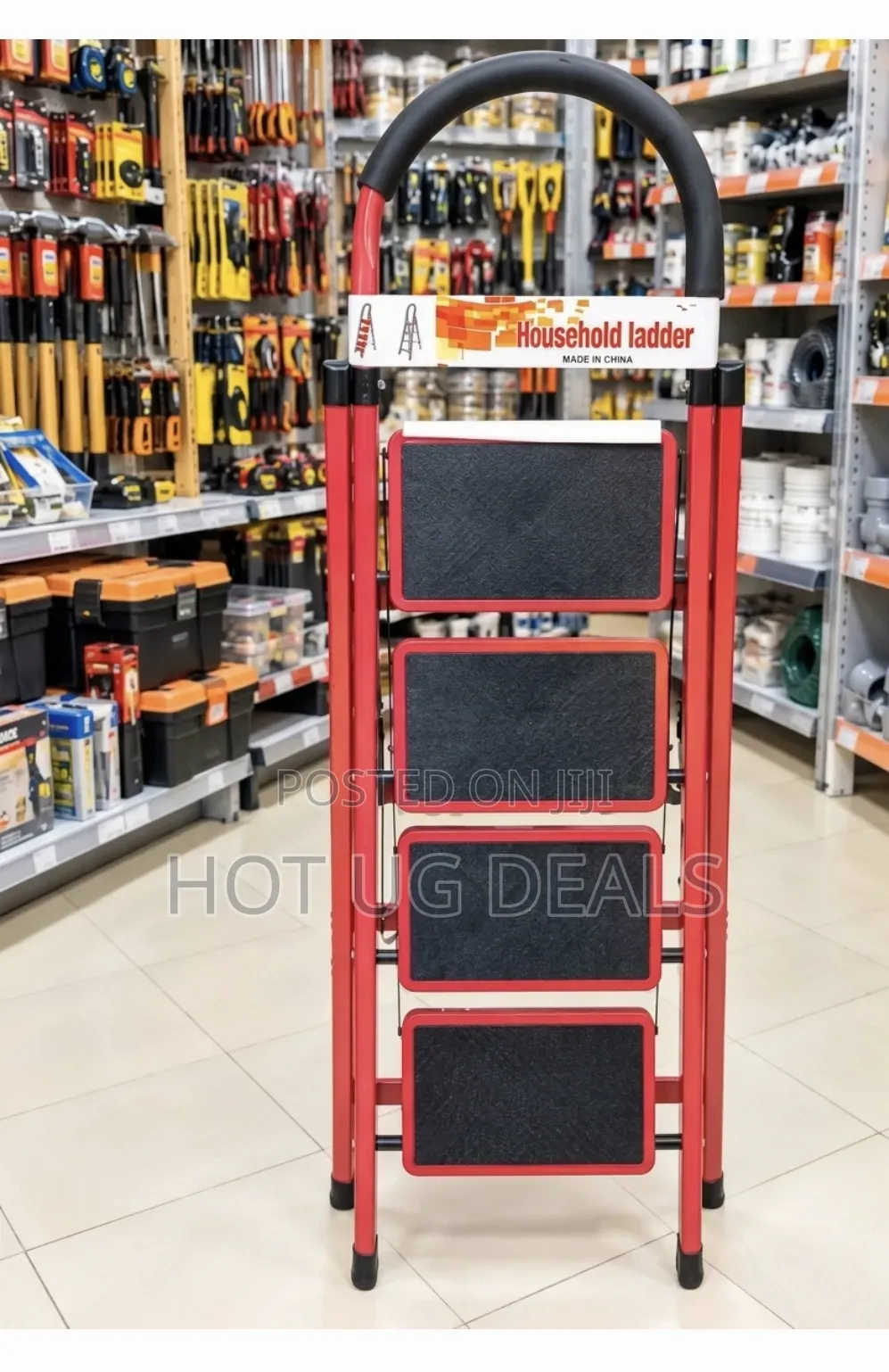 4-Step Foldable Ladder With Anti-Slip Wide Pedals and Safety Handrail