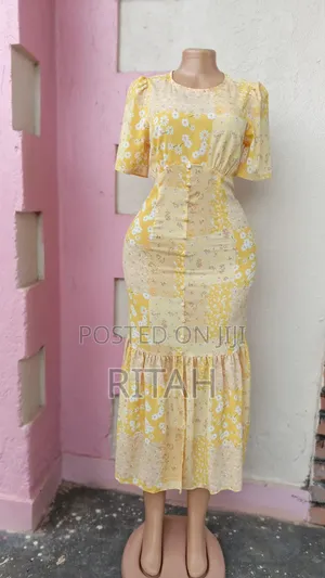 Beautiful Yellow Floral Midi Dress for Sale