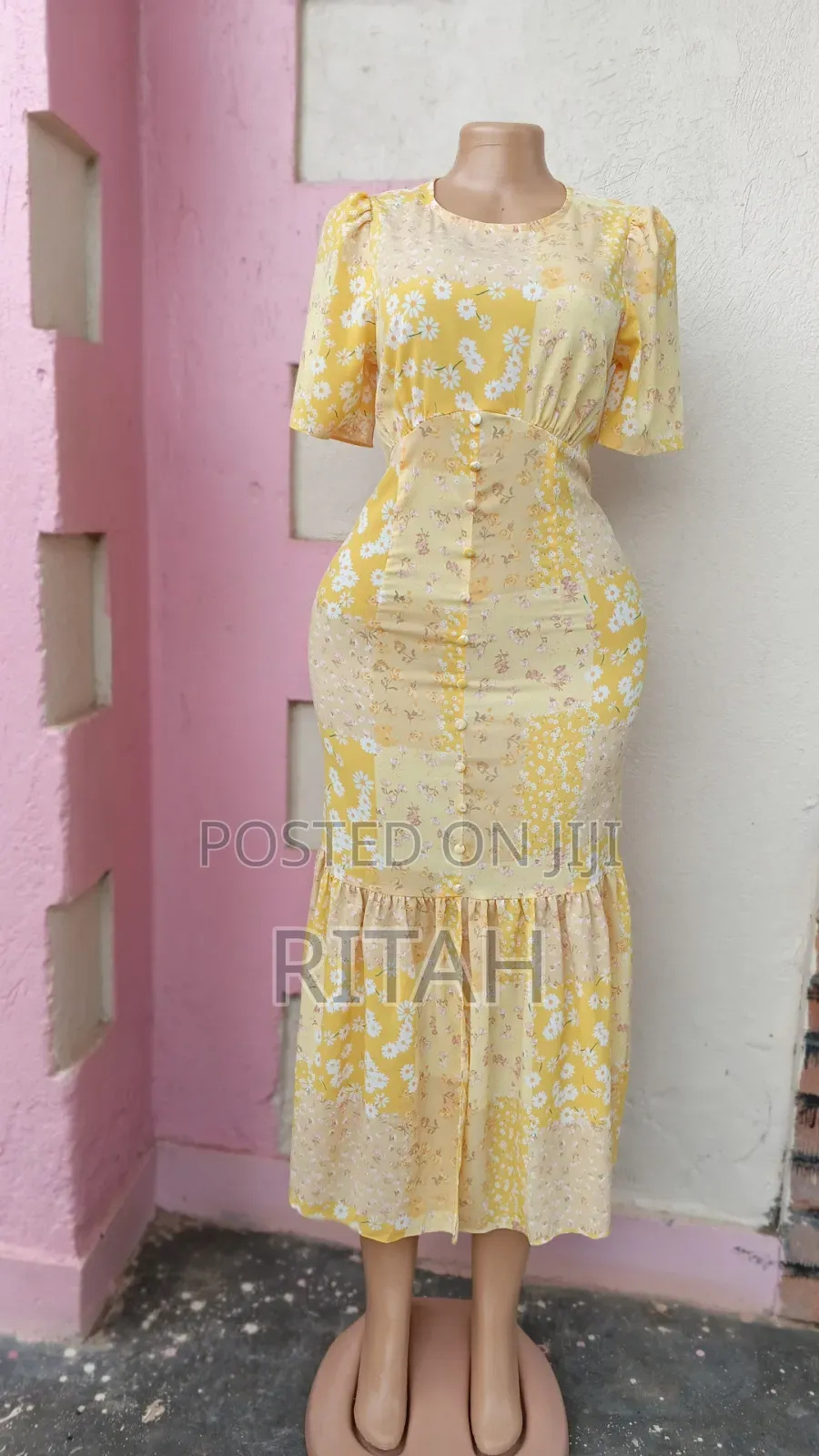 Beautiful Yellow Floral Midi Dress for Sale