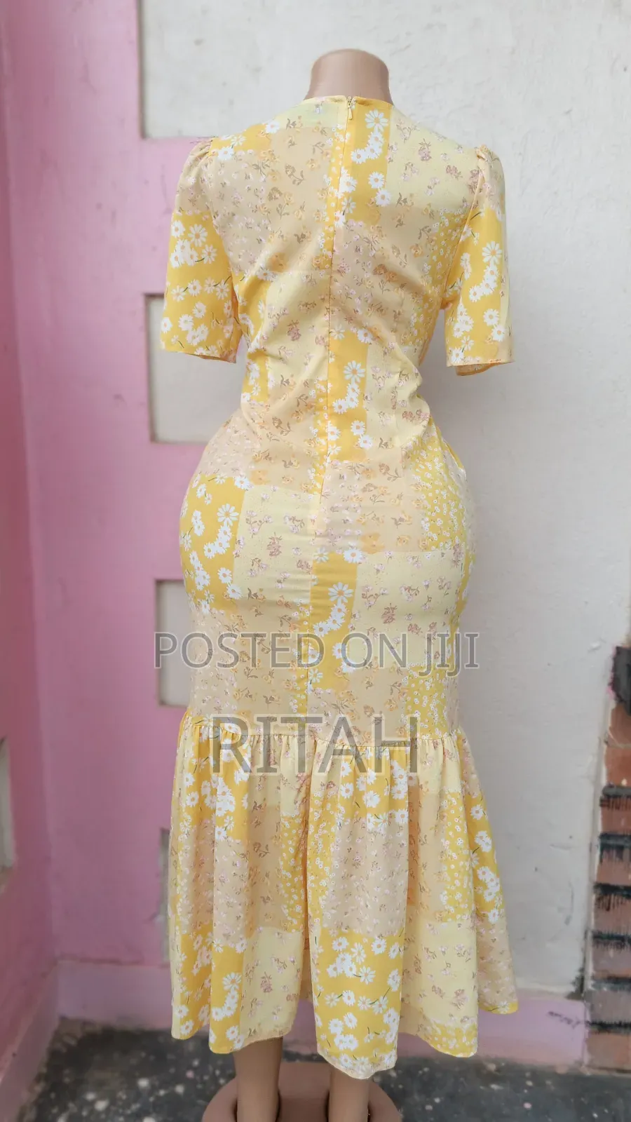 Beautiful Yellow Floral Midi Dress for Sale