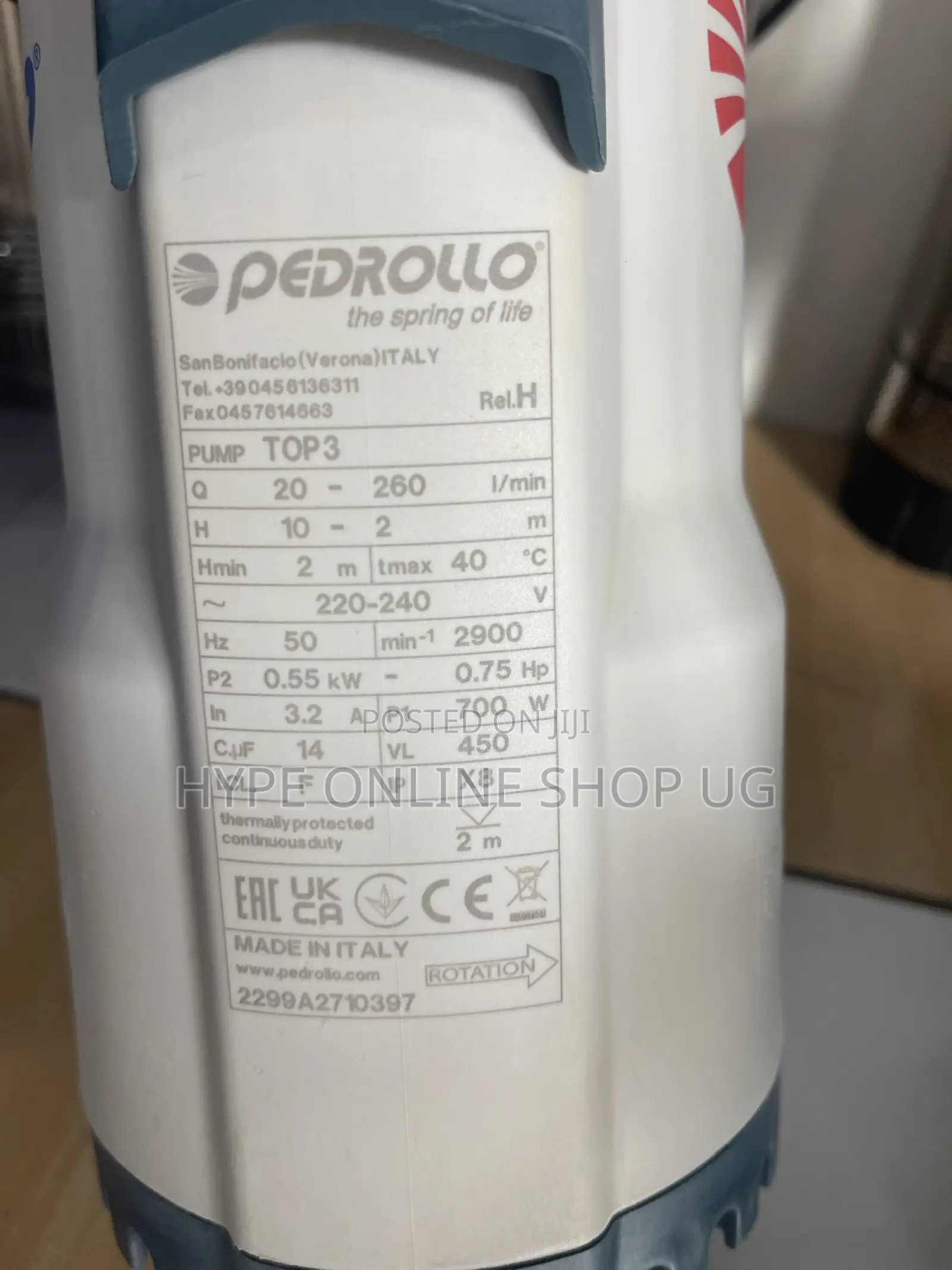 Original Pedrollo Fountain Water Pump,Q20-260 and H 10-2