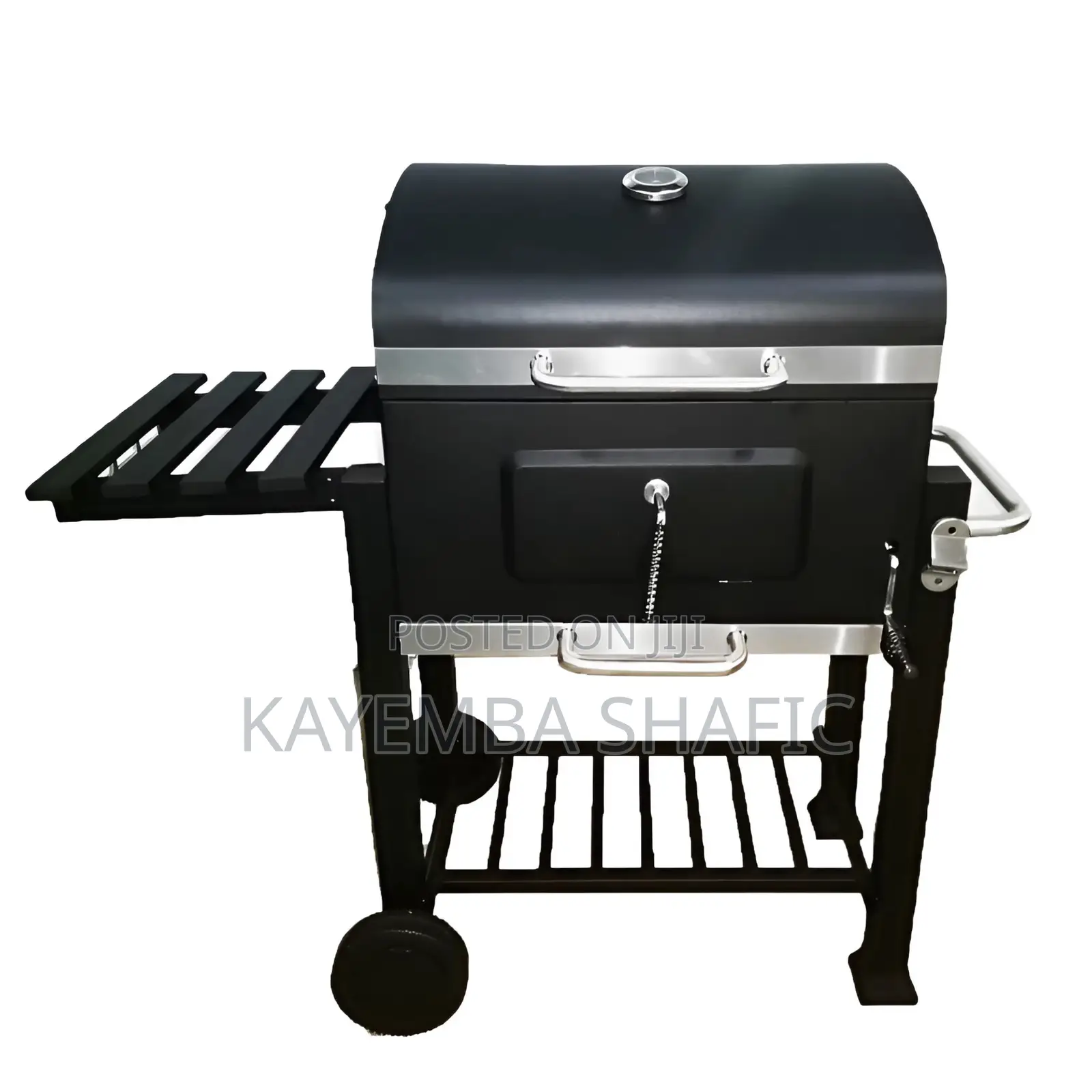 Heavy Duty Charcoal BBQ Grill Smoker Trolley With Side Storage Shelf