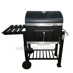 Heavy Duty Charcoal BBQ Grill Smoker Trolley With Side Storage Shelf