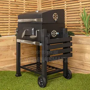 Heavy Duty Charcoal BBQ Grill Smoker Trolley With Side Storage Shelf
