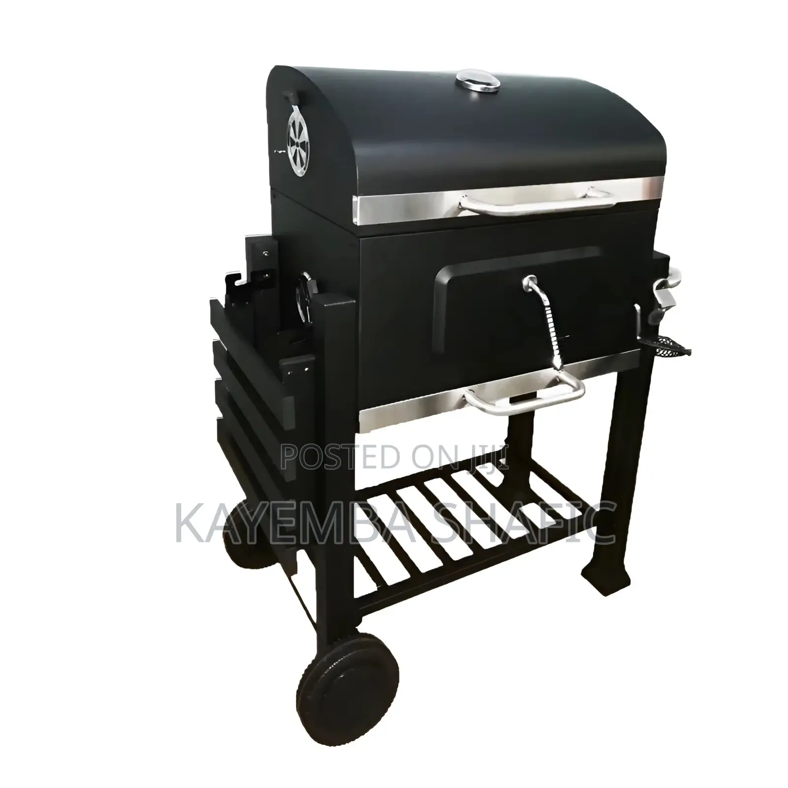 Heavy Duty Charcoal BBQ Grill Smoker Trolley With Side Storage Shelf