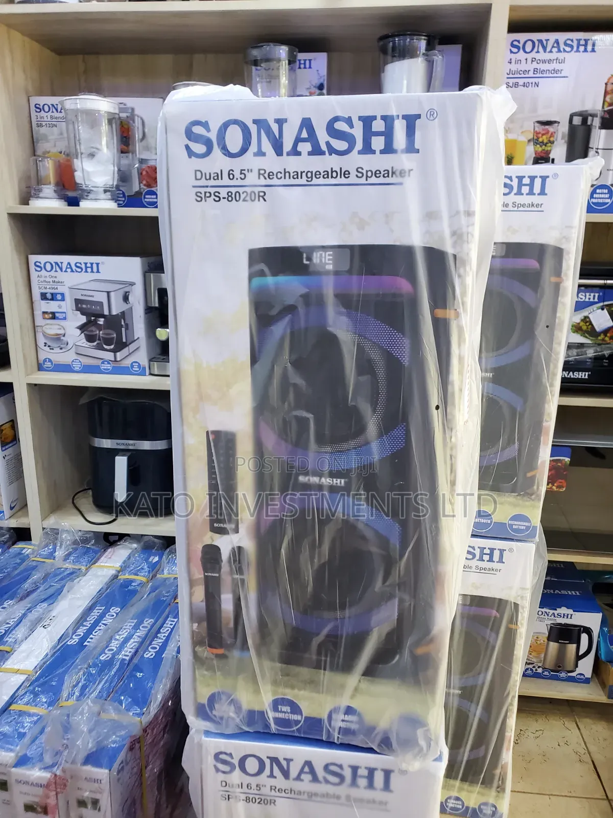 Sonashi SPS-8020R Dual 6.5-Inch Rechargeable Bluetooth Speaker.