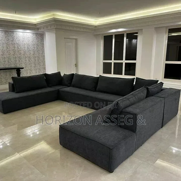 U- Shaped 7 Seaters High Density Fabric Sofa