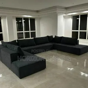U- Shaped 7 Seaters High Density Fabric Sofa