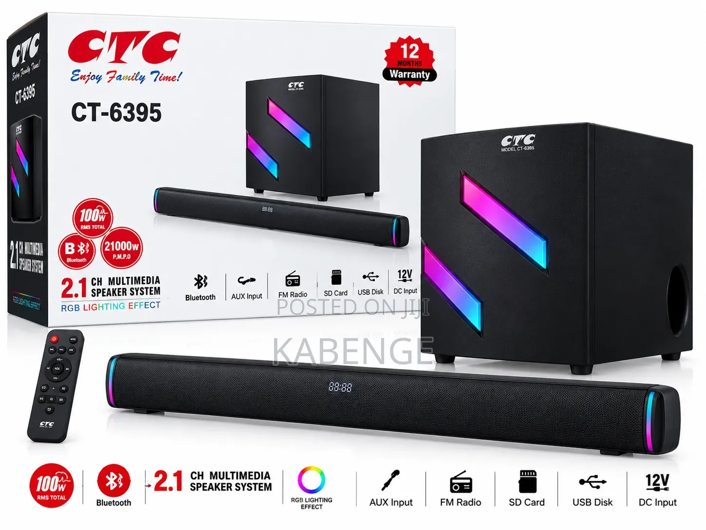 CTC CT-6395 2.1 CH Multimedia Soundbar Speaker System With Subwoofer