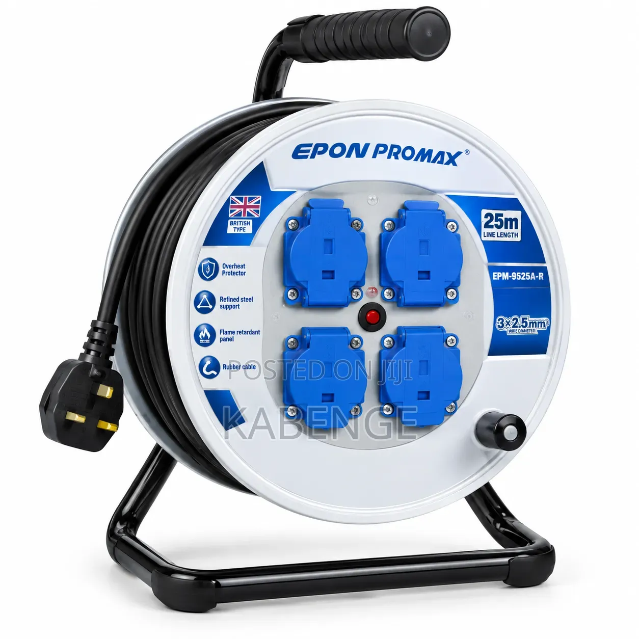 EPON 25M Heavy-Duty Cable Extension Reel (4-Way British Sockets)