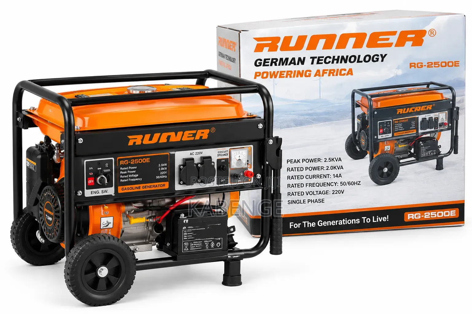 RUNNER RG-2500E 2.5kVA Portable Electric Start Gasoline Generator