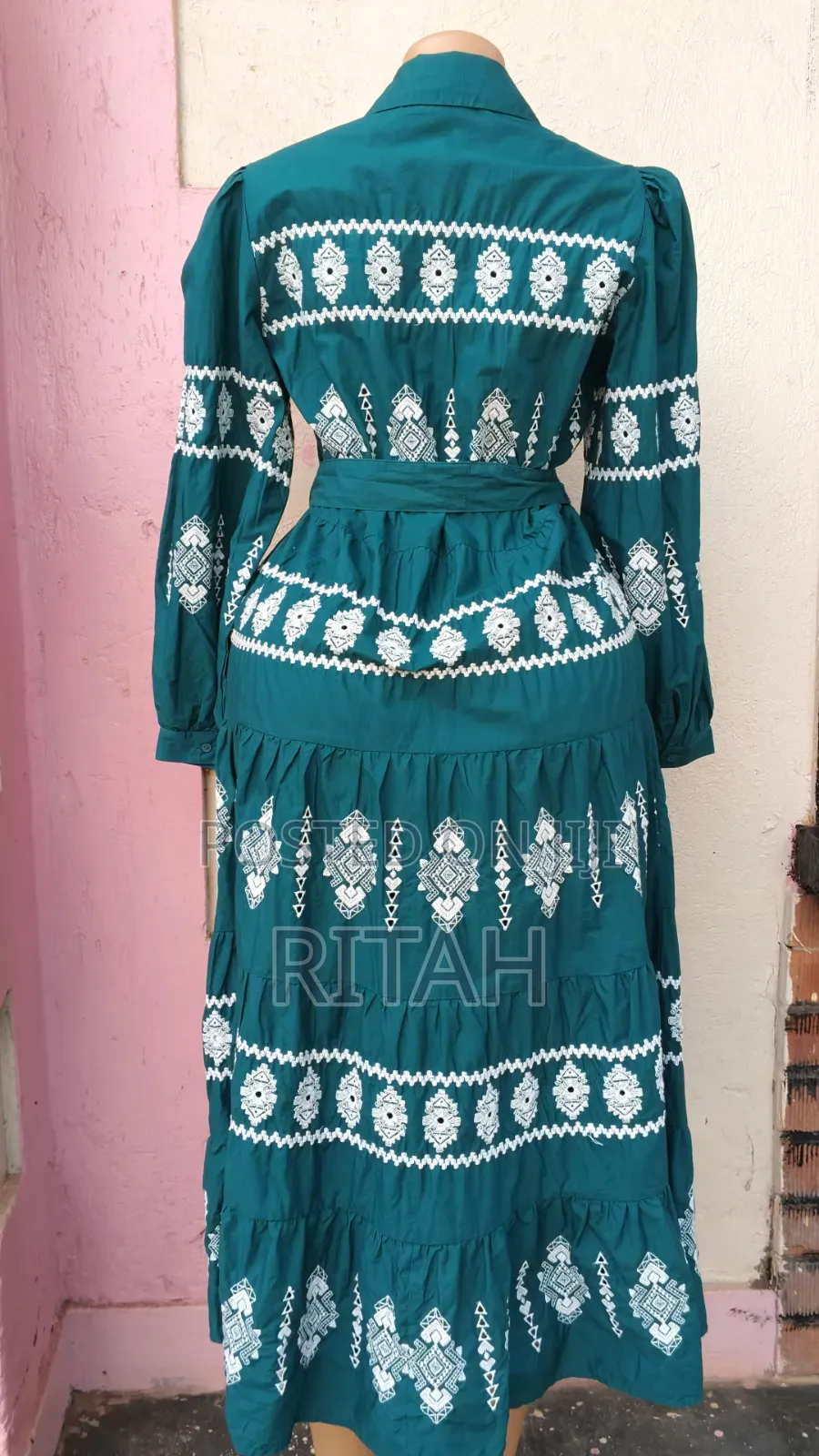 Elegant Teal Embroidered Midi Dress