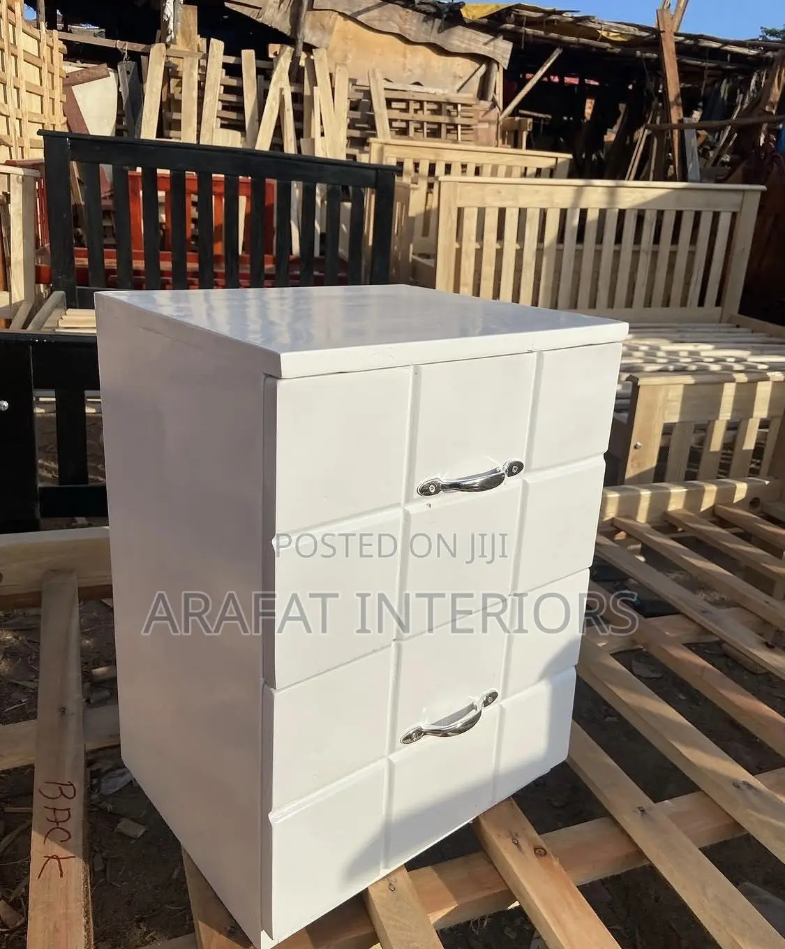 Modern High-Gloss Black Nightstand With Two White Drawers
