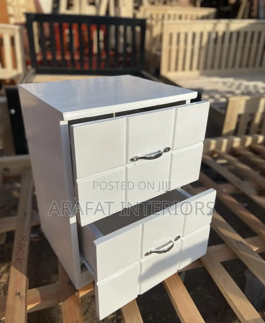 Modern High-Gloss Black Nightstand With Two White Drawers
