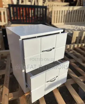 Modern High-Gloss Black Nightstand With Two White Drawers