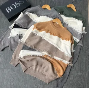 Frayed Tassel Trim Design Sweater