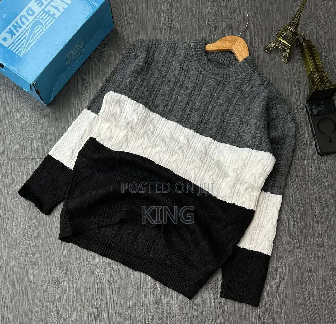 Charcoal Grey, White, and Black Horizontal Panels Sweater