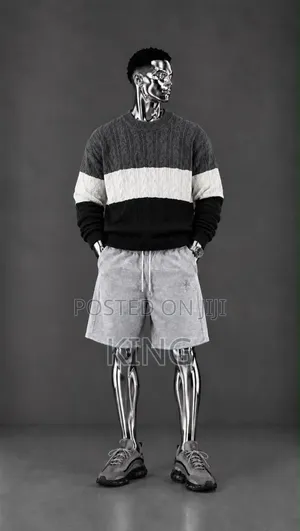 Charcoal Grey, White, and Black Horizontal Panels Sweater
