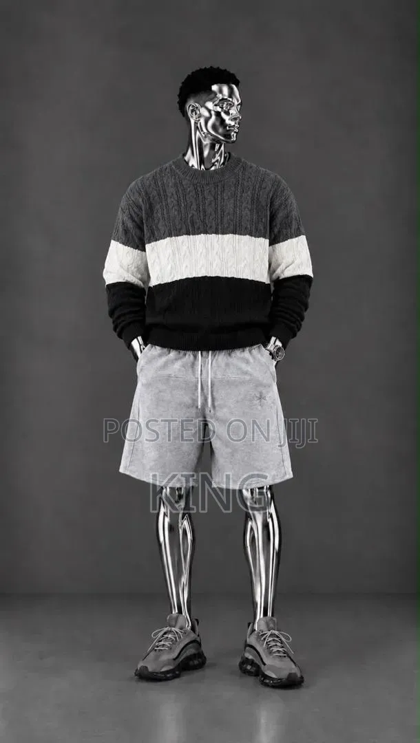 Charcoal Grey, White, and Black Horizontal Panels Sweater