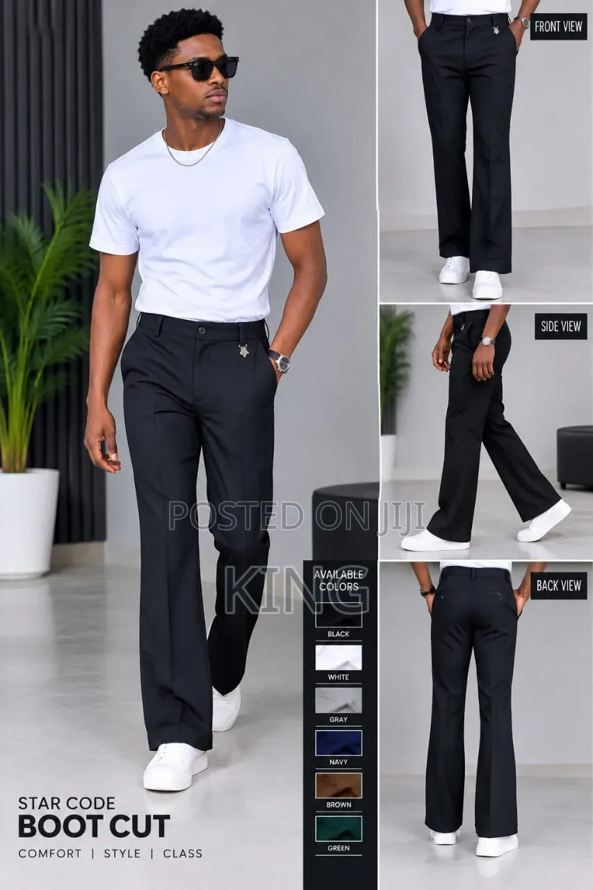 Men's Bootcut or Flare Formal Beltless Trousers