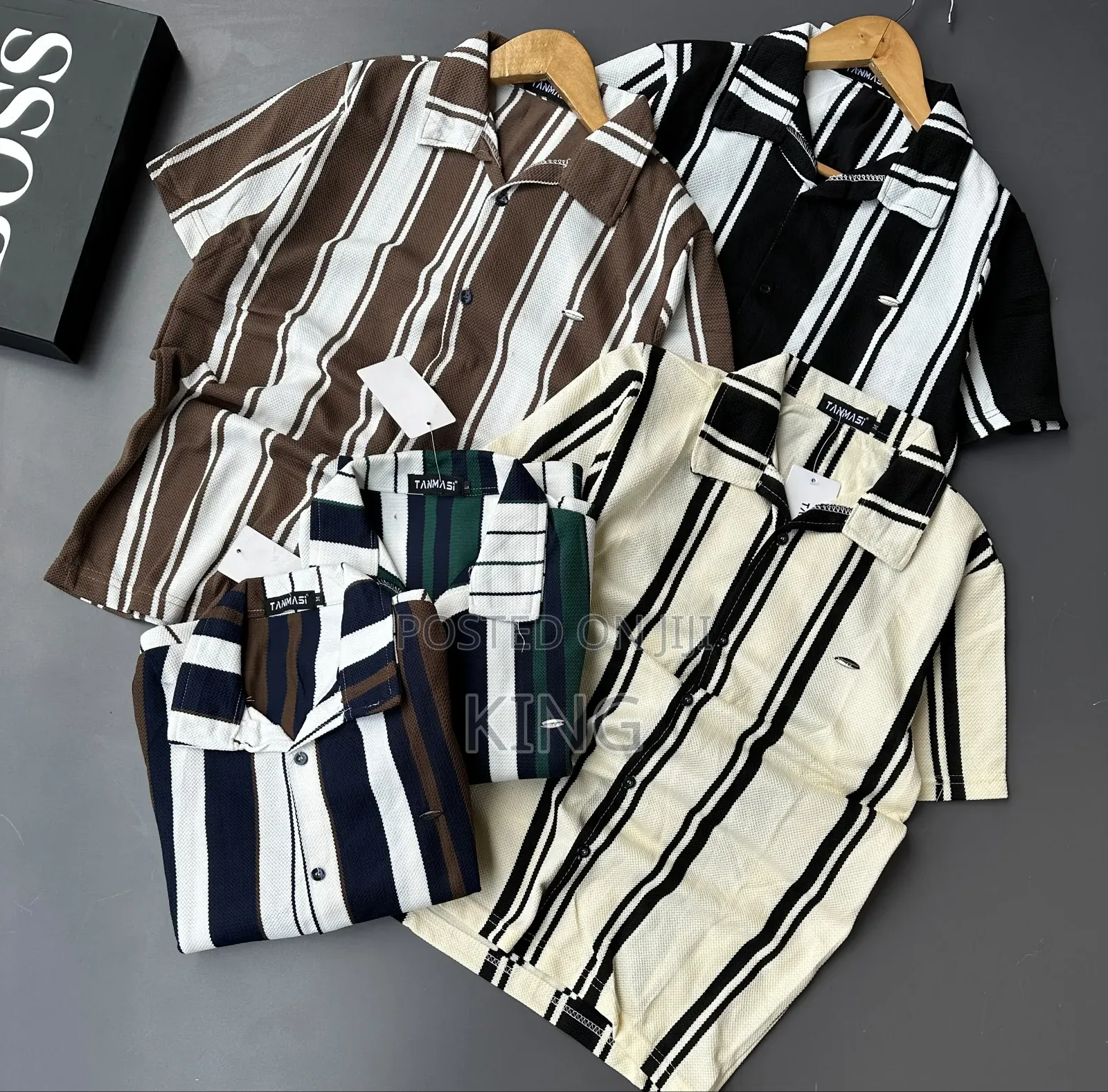 Short-Sleeve, Vertical-Striped Cuban Collar Shirts