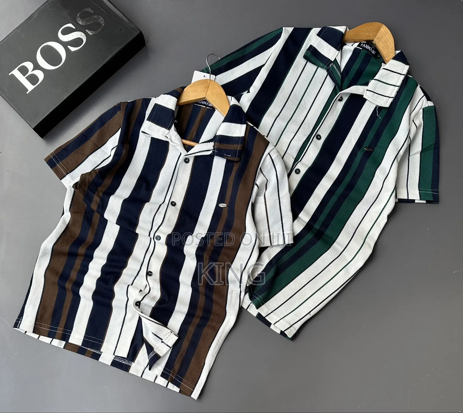 Short-Sleeve, Vertical-Striped Cuban Collar Shirts