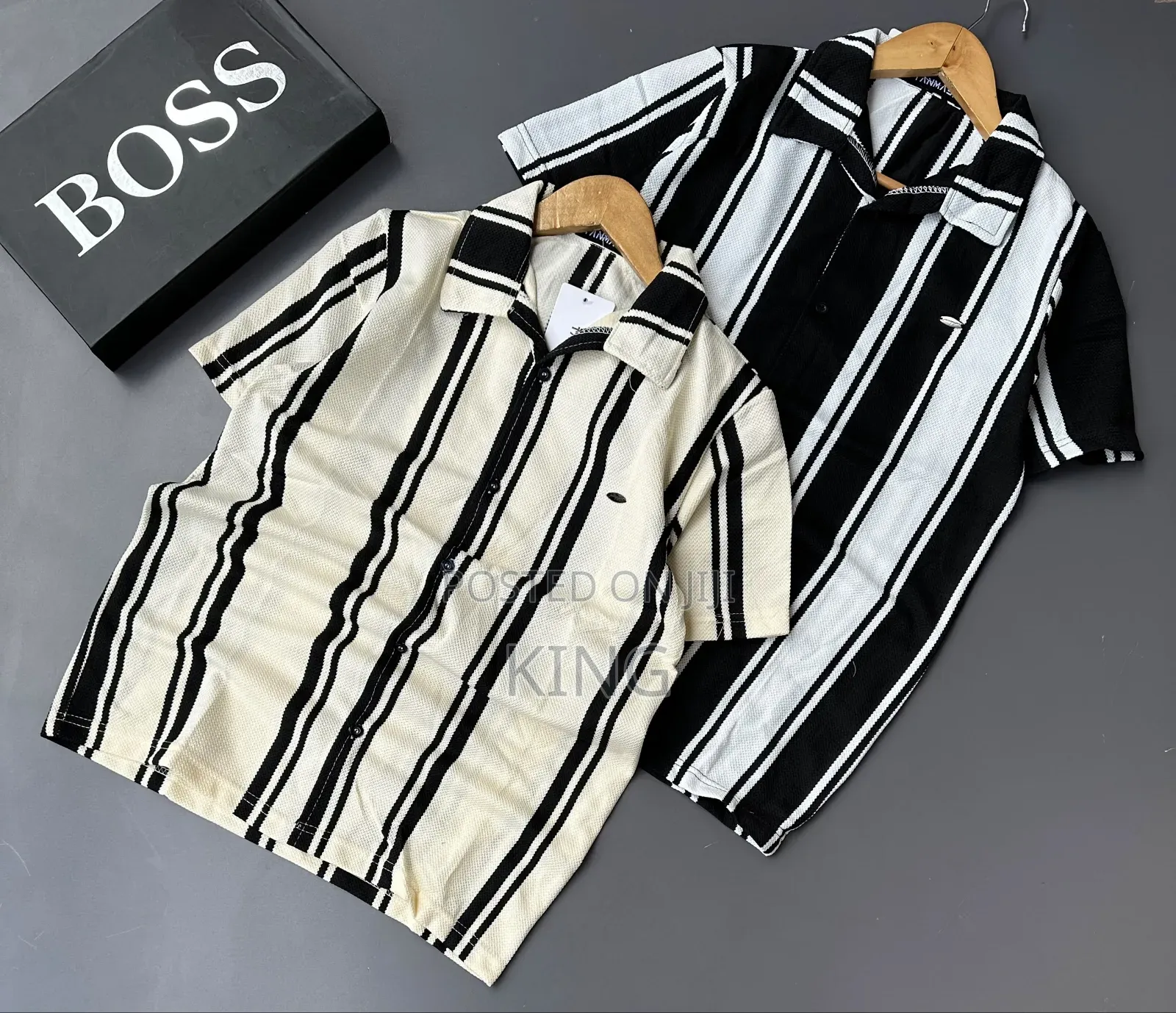 Short-Sleeve, Vertical-Striped Cuban Collar Shirts