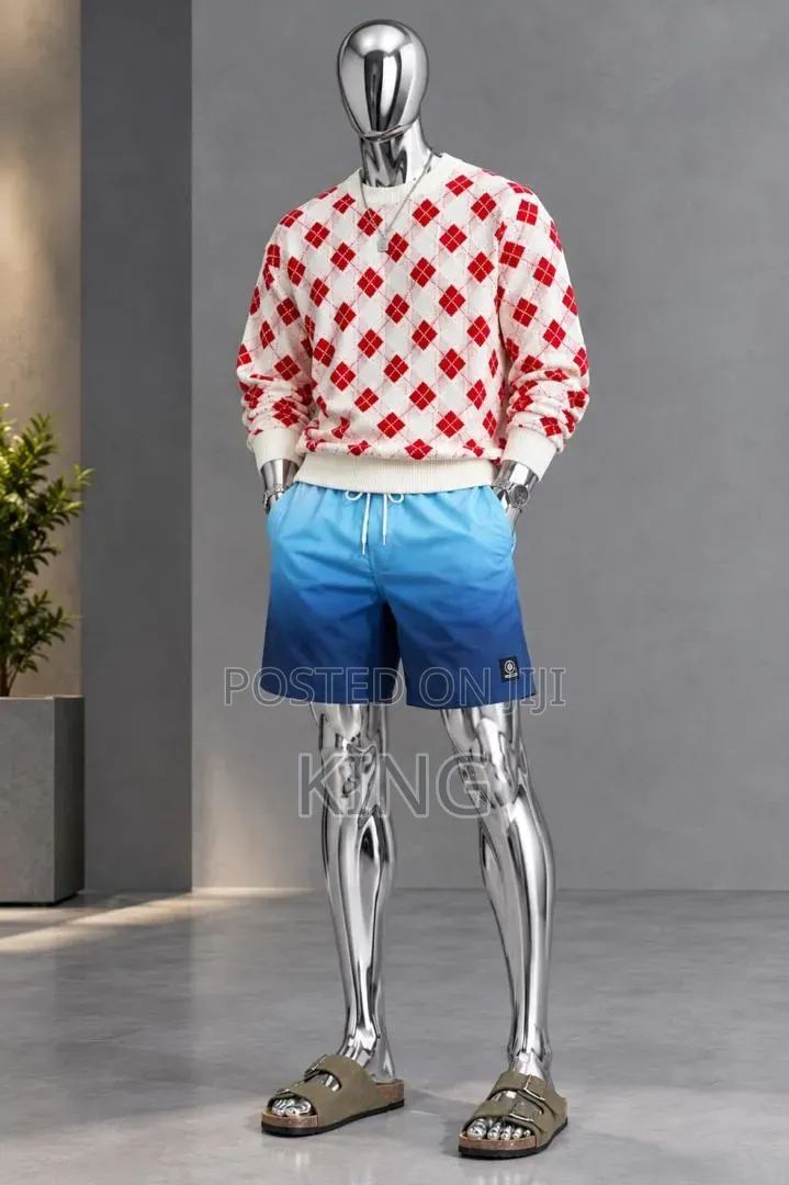 Red-and-White Diamond/Heart Argyle Jacquard Crewneck Sweater