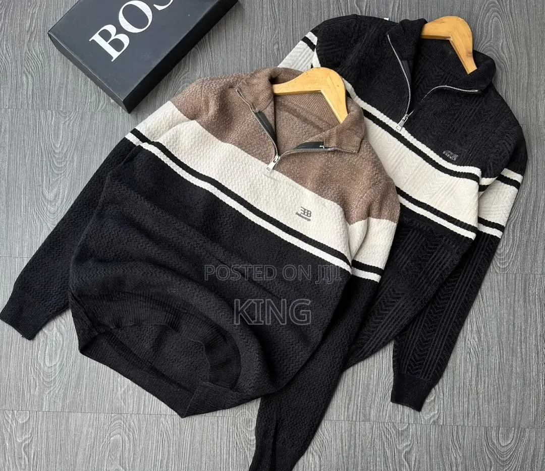 Men's Striped Half-Zip/Quarter-Zip Wooly Sweater