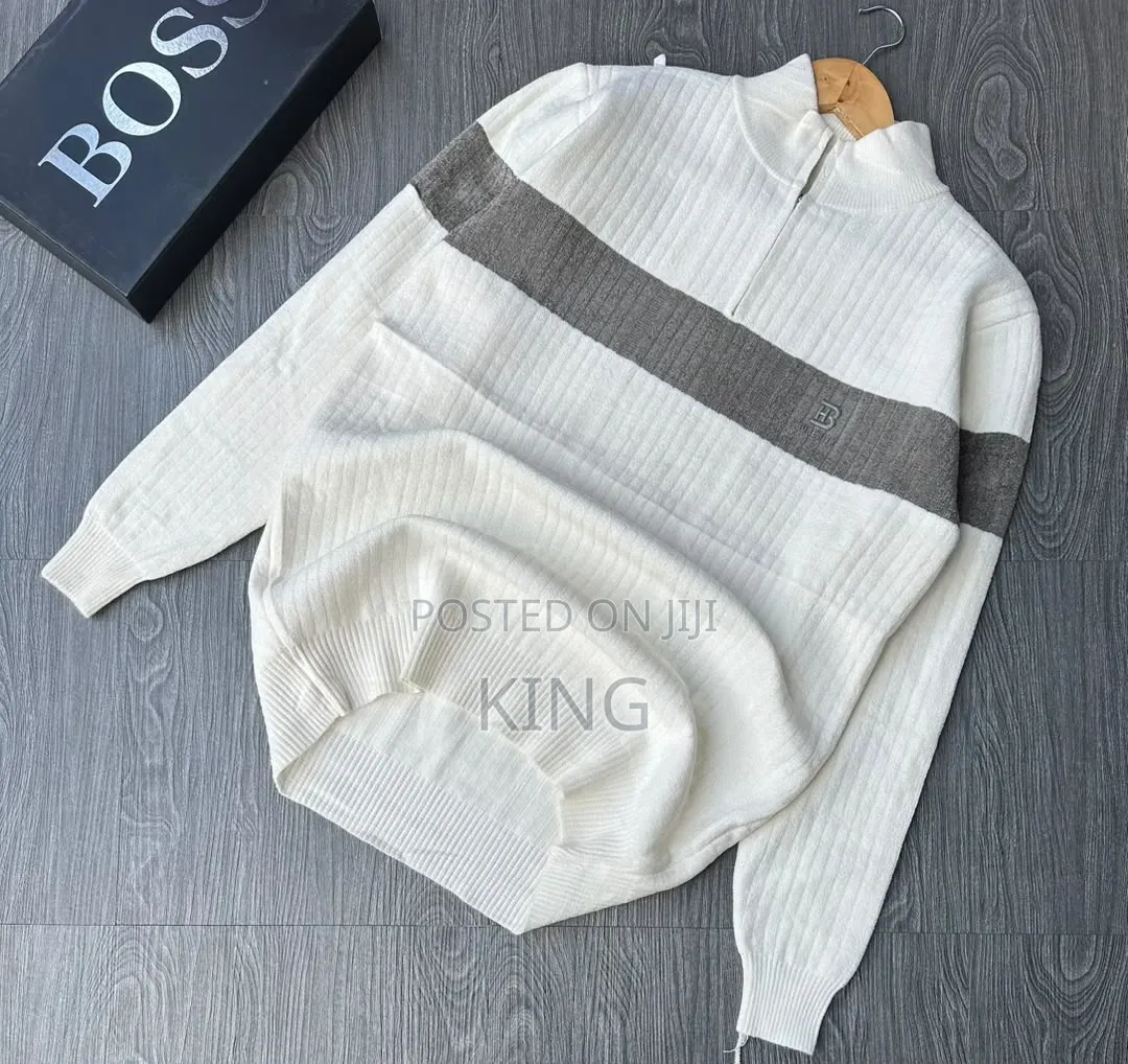 Men's Striped Half-Zip/Quarter-Zip Wooly Sweater