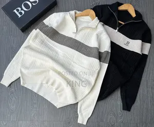 Men's Striped Half-Zip/Quarter-Zip Wooly Sweater