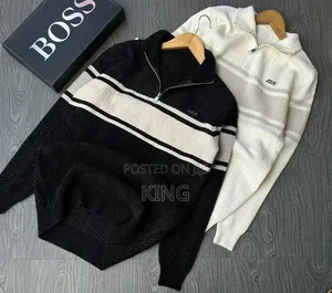 Men's Striped Half-Zip/Quarter-Zip Wooly Sweater