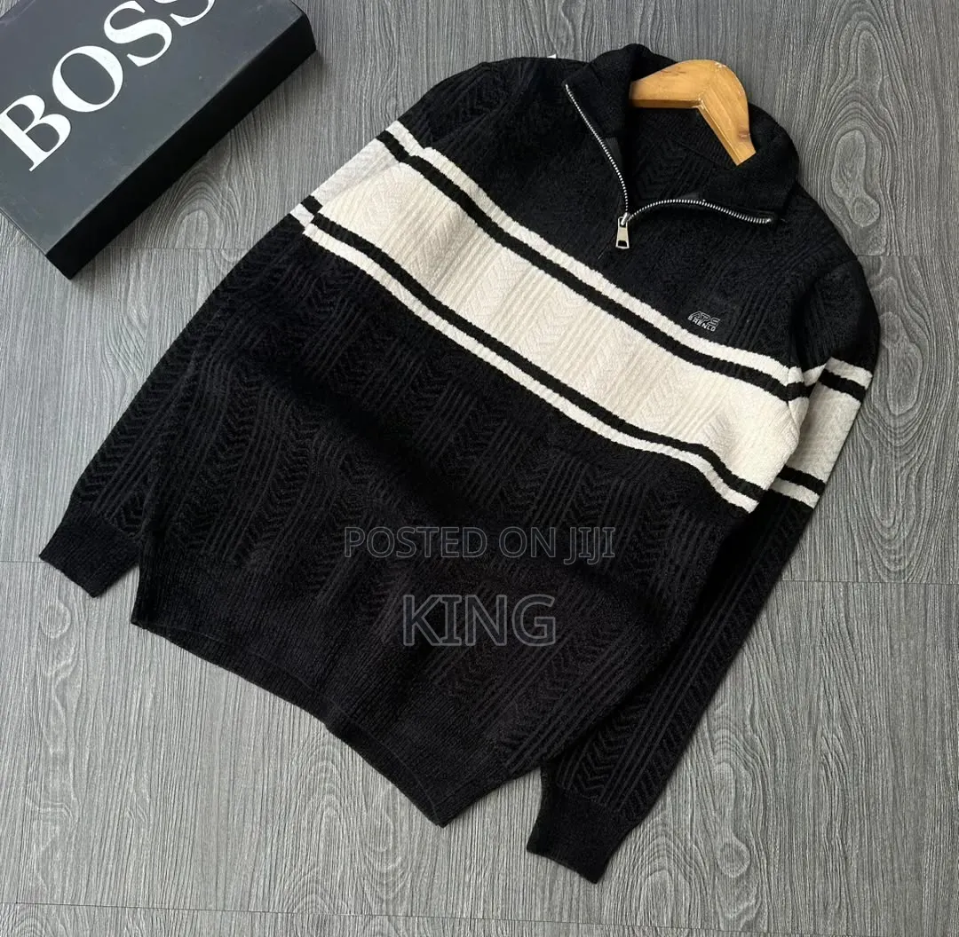 Men's Striped Half-Zip/Quarter-Zip Wooly Sweater
