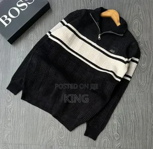 Men's Striped Half-Zip/Quarter-Zip Wooly Sweater