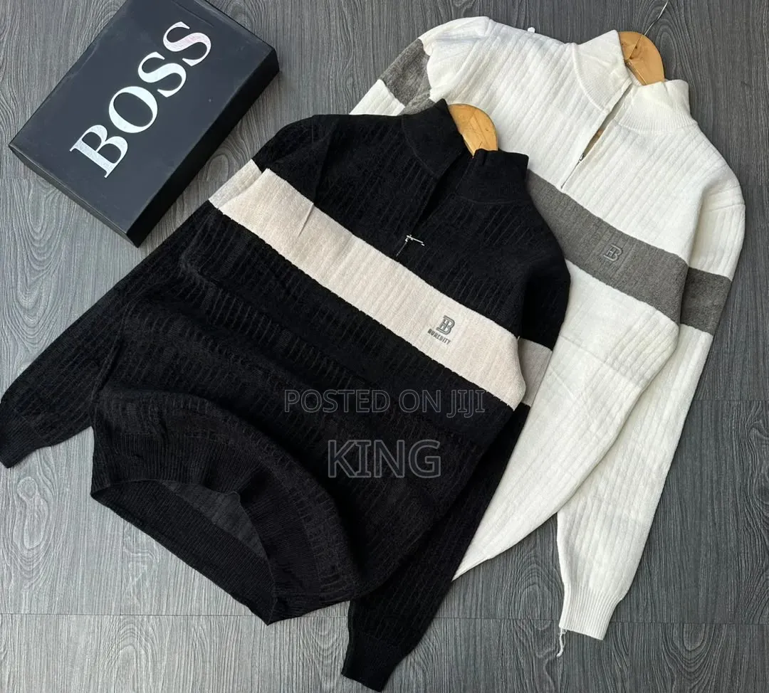 Men's Striped Half-Zip/Quarter-Zip Wooly Sweater