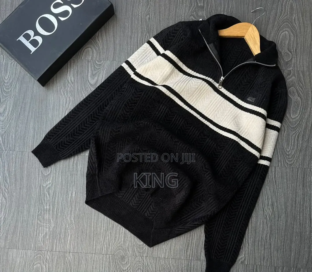 Men's Striped Half-Zip/Quarter-Zip Wooly Sweater