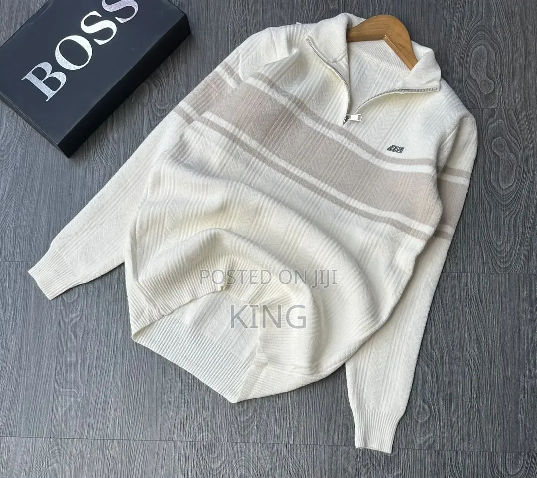 Men's Striped Half-Zip/Quarter-Zip Wooly Sweater